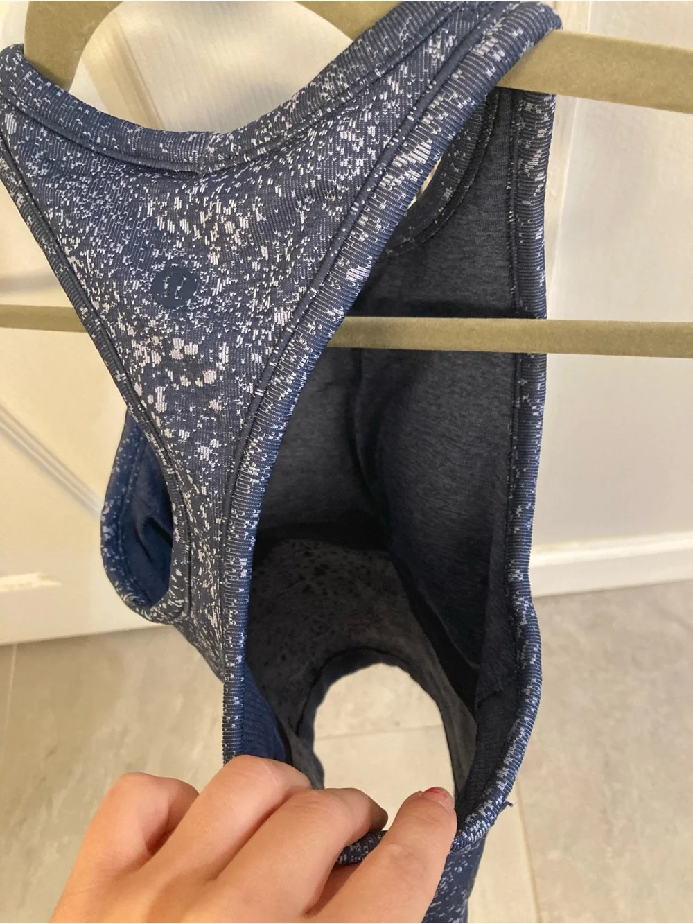 EUC Lululemon Ebb to Street RB Crop Tank Size 4 Denim Indigo Pop Splatter Blue